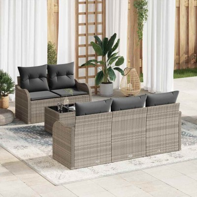 Conjunto de sofá de jardín 6 pcs Gris Claro y Gris Oscuro
