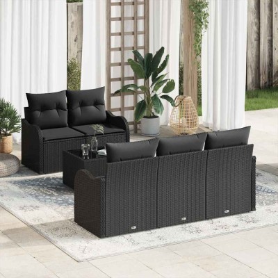Conjunto de sofá de jardín Manual 6 pcs Negro 55 x 55 x 37 cm
