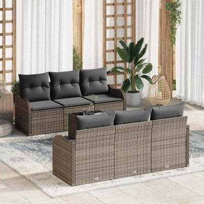 Conjunto de sofá de jardín con cojín 7 pcs Gris 55 x 55 x 37 cm