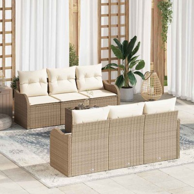 Conjunto de sofá de jardín 7 pcs Beige y Crema 55 x 55 x 37 cm