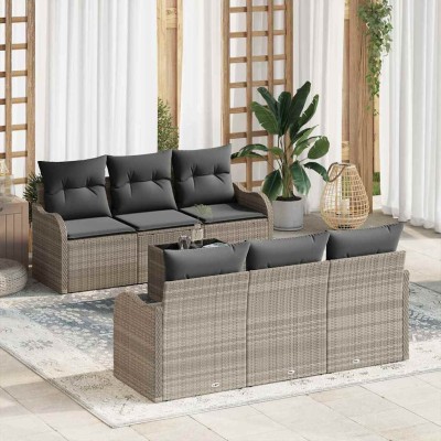 Conjunto de sofá de jardín 7 pcs Gris Claro y Gris Oscuro