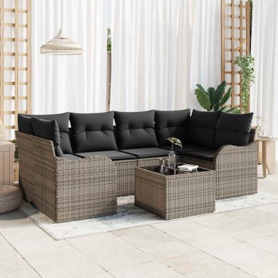 Conjunto de sofá de jardín con cojín 7 pcs Gris 55 x 55 x 37 cm
