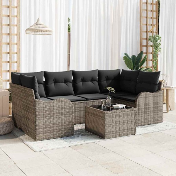 Conjunto de sofá de jardín con cojín 7 pcs Gris 55 x 55 x 37 cm