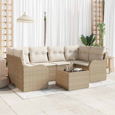Conjunto de sofá de jardín 7 pcs Beige y Crema 55 x 55 x 37 cm