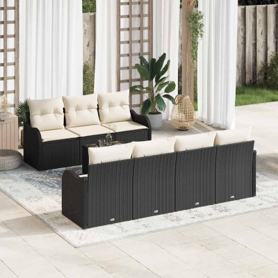 Conjunto de sofá de jardín 8 pcs Negro y crema 55 x 55 x 37 cm