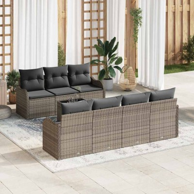 Conjunto de sofá de jardín con cojín 8 pcs Gris 55 x 55 x 37 cm