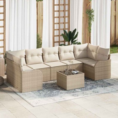 Conjunto de sofá de jardín 8 pcs Beige y Crema 55 x 55 x 37 cm