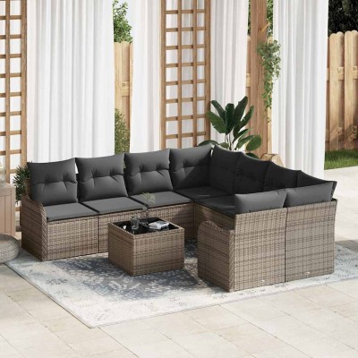 Conjunto de sofá de jardín con cojín 9 pcs Gris 55 x 55 x 37 cm