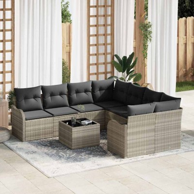 Conjunto de sofá de jardín 9 pcs Gris Claro y Gris Oscuro
