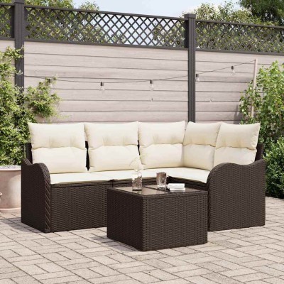 Conjunto de sofá de jardín con cojín 5 pcs Gris Poliratán