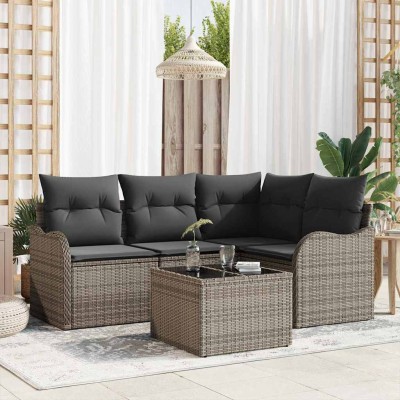 Conjunto de sofá de jardín con cojín 5 pcs Negro Poliratán