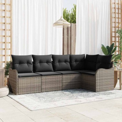 Conjunto de sofá de jardín con cojín 5 pcs Gris Poliratán