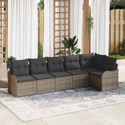 Conjunto de sofá de jardín con cojín 6 pcs Gris Poliratán