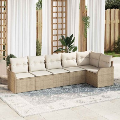 Conjunto de sofá de jardín con cojín 6 pcs Beige Poliratán