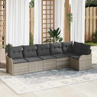 Conjunto de sofá de jardín con cojín 6 pcs Gris Claro Poliratán