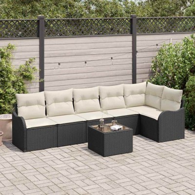Conjunto de sofá de jardín con cojín 7 pcs Marrón Poliratán