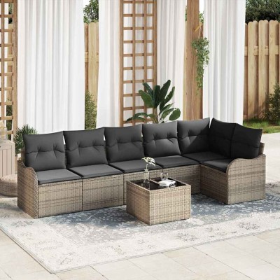 Conjunto de sofá de jardín con cojín 7 pcs Negro Poliratán