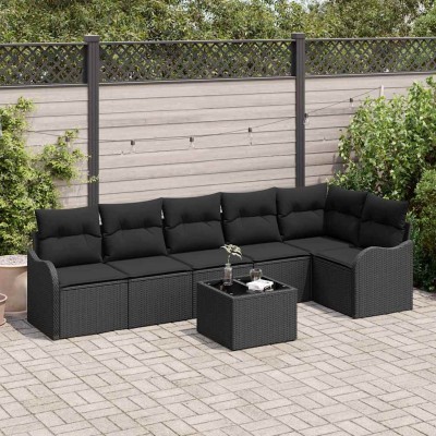 Conjunto de sofá de jardín con cojín 7 pcs Beige Poliratán