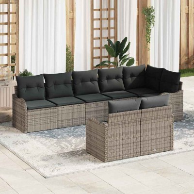 Conjunto de sofá de jardín con cojín 8 pcs Gris Poliratán