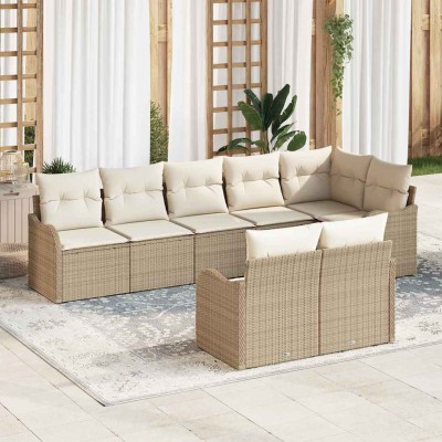Conjunto de sofá de jardín 8 pcs Beige y blanco Poliratán