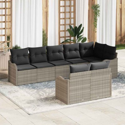 Conjunto de sofá de jardín con cojín 8 pcs Gris claro Poliratán