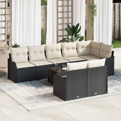 Conjunto de sofá de jardín 9 pcs Negro y blanco Poliratán