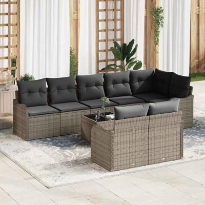 Conjunto de sofá de jardín con cojín 9 pcs Gris Poliratán