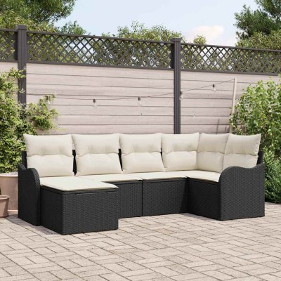 Conjunto de sofá de jardín 6 pcs Negro y blanco Poliratán
