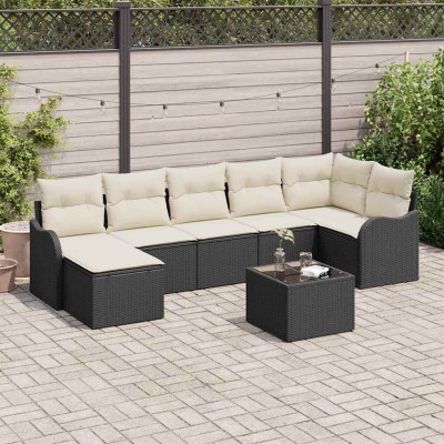 Conjunto de sofá de jardín 8 pcs Negro y blanco Poliratán
