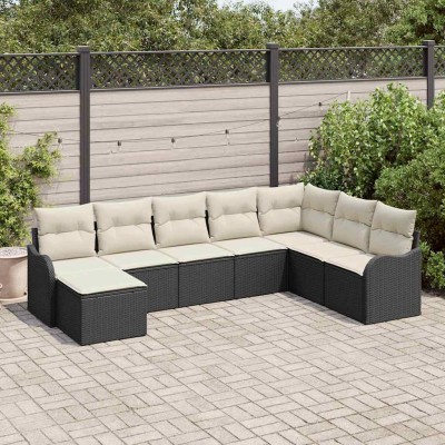 Conjunto de sofá de jardín 8 pcs Negro y blanco Poliratán