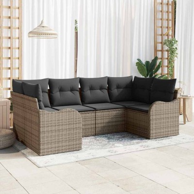 Conjunto de sofá de jardín con cojín 6 pcs Gris Poliratán