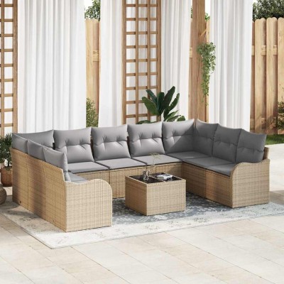 Conjunto de sofá de jardín 10 pcs Beige, gris claro Poliratán