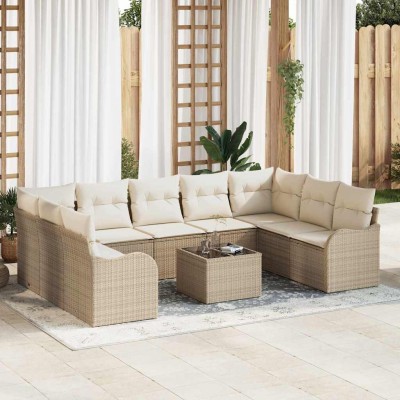 Conjunto de sofá de jardín 10 pcs Beige y blanco Poliratán