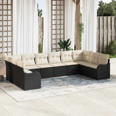 Conjunto de sofá de jardín 10 pcs Negro y blanco Poliratán