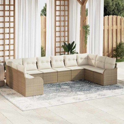 Conjunto de sofá de jardín 10 pcs Beige y blanco Poliratán