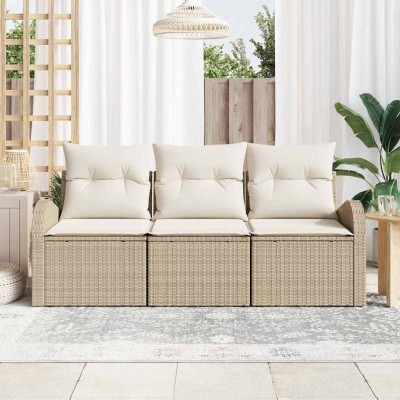 Conjunto de sofá de jardín 3 pcs Beige y blanco Poliratán