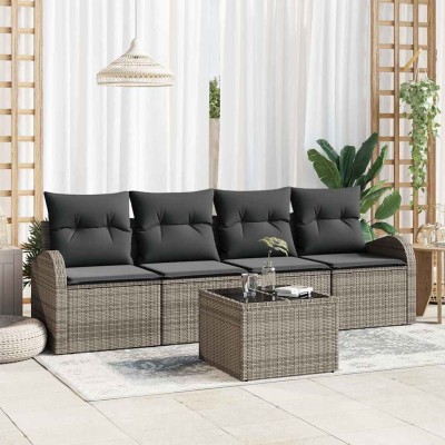 Conjunto de sofá de jardín con cojín 5 pcs Gris 55 x 55 x 37 cm