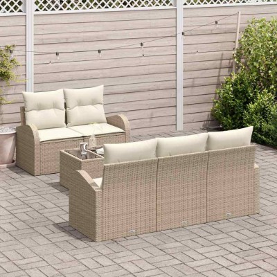 Conjunto de sofá de jardín 6 pcs Beige y Crema 55 x 55 x 37 cm