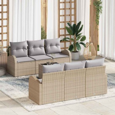 Conjunto de sofá de jardín 7 pcs Beige y gris 55 x 55 x 37 cm