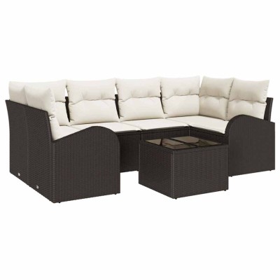 Conjunto de sofá de jardín 7 pcs Marrón y crema 55 x 55 x 37 cm