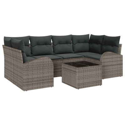 Conjunto de sofá de jardín con cojín 7 pcs Gris 55 x 55 x 37 cm
