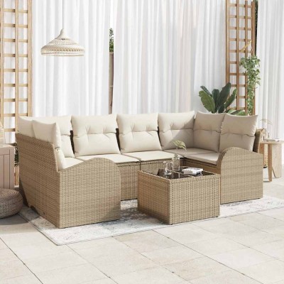 Conjunto de sofá de jardín 7 pcs Beige y Crema 55 x 55 x 37 cm