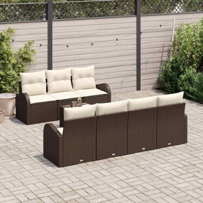 Conjunto de sofá de jardín 8 pcs Marrón, crema 55 x 55 x 37 cm