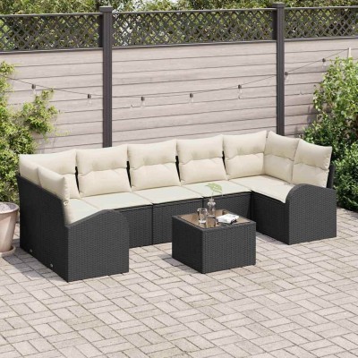 Conjunto de sofá de jardín 8 pcs Negro y crema 55 x 55 x 37 cm
