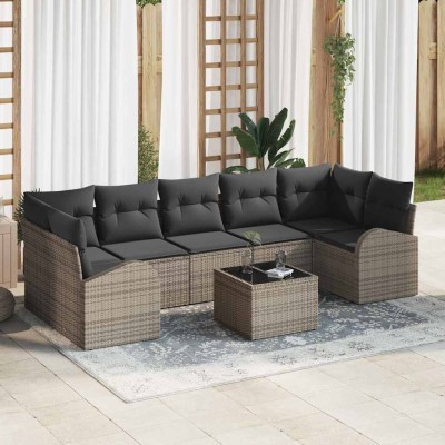 Conjunto de sofá de jardín con cojín 8 pcs Gris 55 x 55 x 37 cm