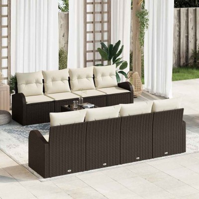 Conjunto de sofá de jardín 9 pcs Marrón y crema 55 x 55 x 37 cm