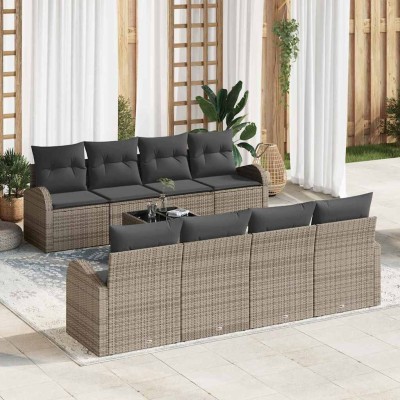 Conjunto de sofá de jardín con cojín 9 pcs Gris 55 x 55 x 37 cm