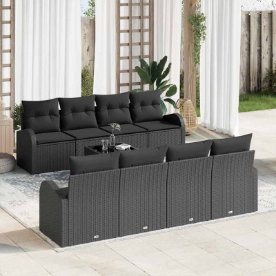 Conjunto de sofá de jardín Manual 9 pcs Negro 55 x 55 x 37 cm
