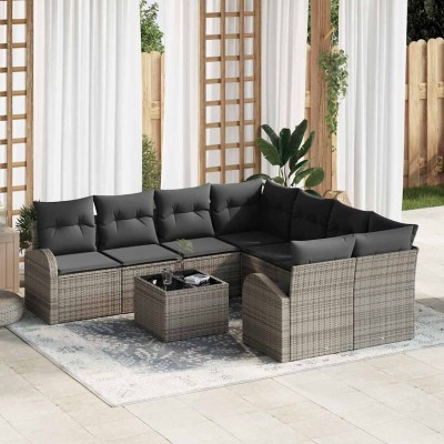 Conjunto de sofá de jardín con cojín 9 pcs Gris 55 x 55 x 37 cm