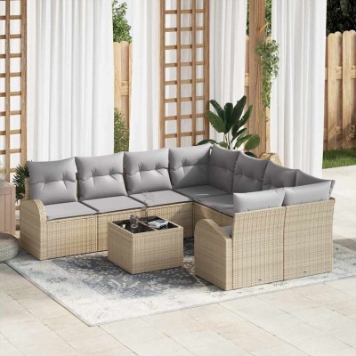 Conjunto de sofá de jardín 9 pcs Beige y gris 55 x 55 x 37 cm